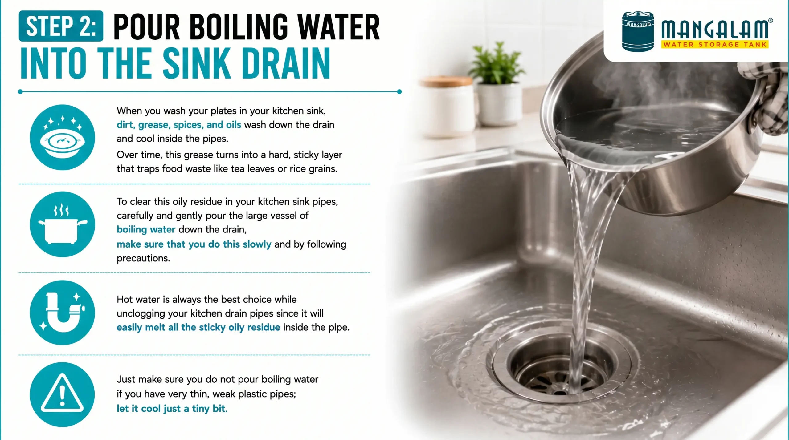 Step 2: Pour Boiling Water into the Sink Drain