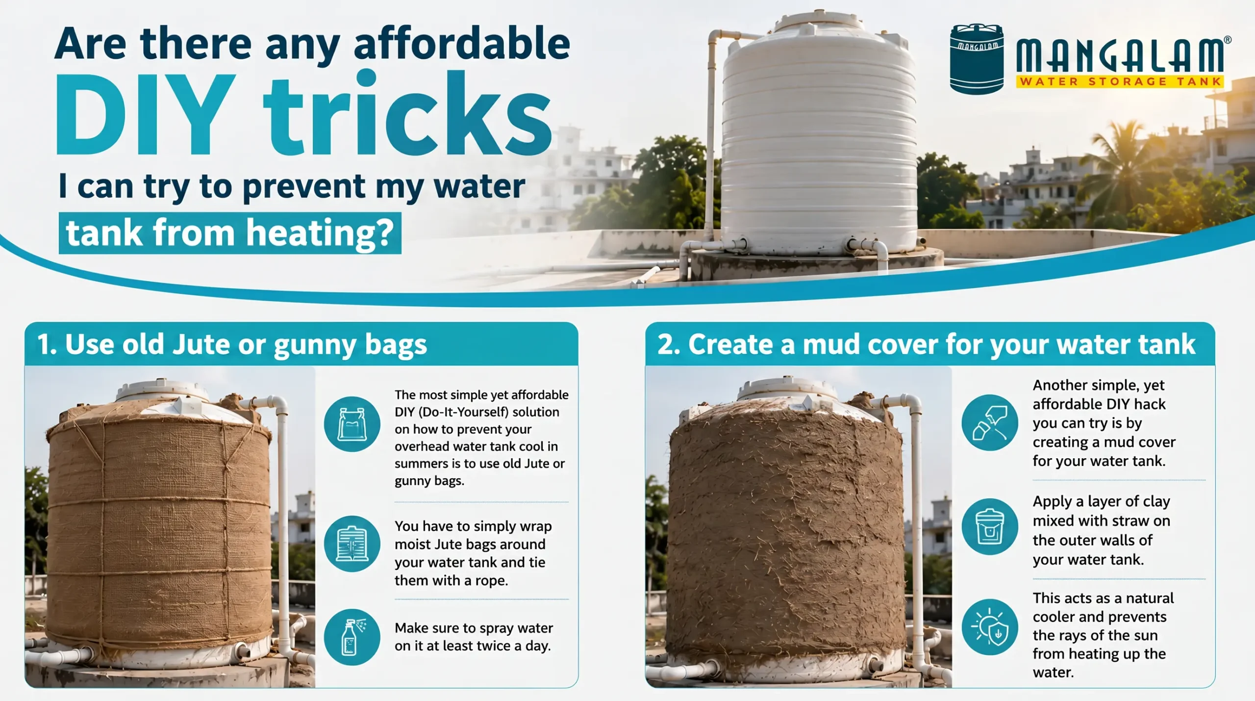 Are there any affordable DIY tricks I can try to prevent my water tank from heating?