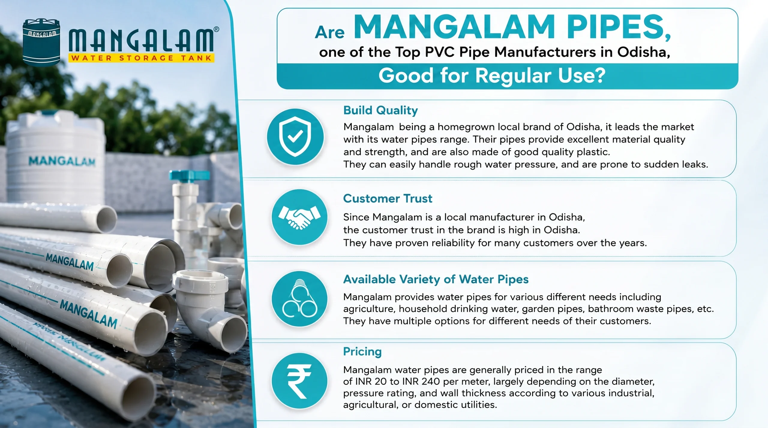 Are Mangalam Pipes, one of the Top PVC Pipe Manufacturers in Odisha, Good for Regular Use?